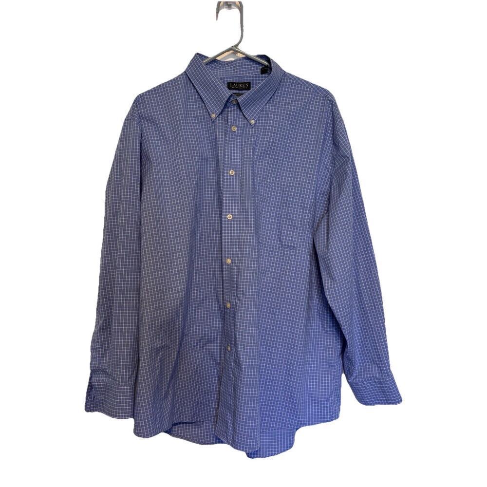 Ralph Lauren Mens Black Label Blue White Checked Shirt 2X 18.5 34/35 Stretch